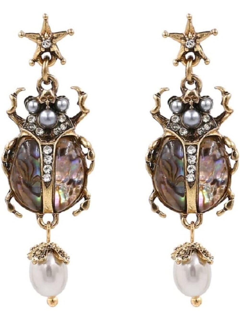 Cute Beetle Drop Earrings for Women, Sparkling Cubic Zirconia Insect Jewelry